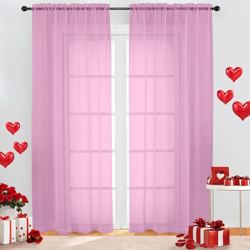 Pink sheer curtains, 84 inch length, two panels, room drapes.