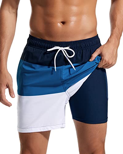 SILKWORLD Mens 2 in 1 Quick-Dry Swim Shorts with Compression Liner and Zipper Pockets