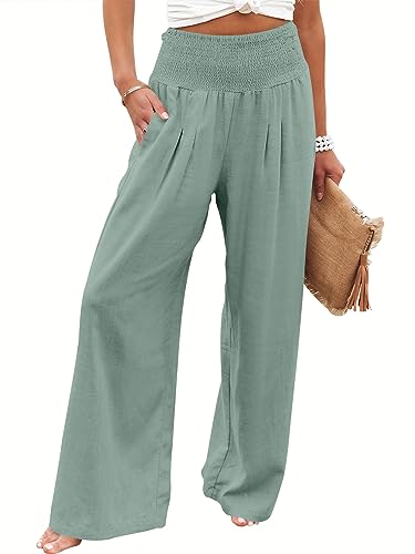 ANRABESS Women Linen Palazzo Pants Summer Boho Wide Leg High Waist Casual Lounge Pant 2025 Beach ...