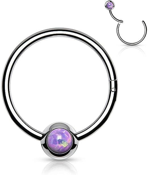 Opal Set Ball Surgical Steel Hinge Hoop Segment Ring for Ear and Nose Piercings