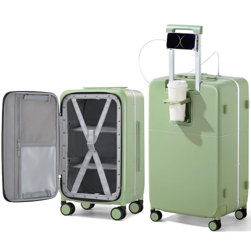Hanke 28 Inch Luggage with Cup Holder and Charging Port - Hard Shell Suitcase with Wheels