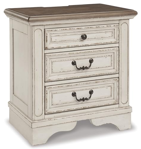 Realyn French Country 3 Drawer Nightstand with Outlets