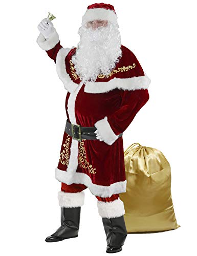 Deluxe Adult Santa Claus Costume Suit Set for Christmas Holiday Season.