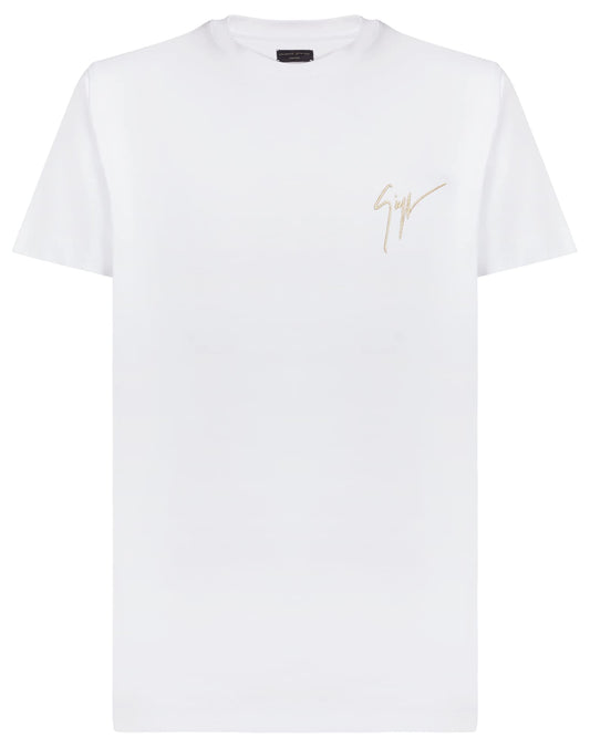 High-end fashion designer Giuseppe Zanotti's iconic LR-01 logo t-shirt.