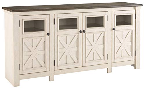 Two Tone Farmhouse TV Stand with 3 Cabinets and Adjustable Storage