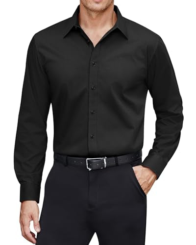 Formal Business Casual Long-Sleeve Dress Shirts with Stretch Fabric Construction.