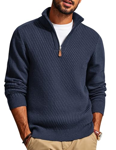 Men's Slim Fit Wool Blend Quarter Zipped Pullover Crew Sweater.