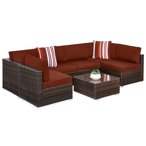 Outdoor Sectional Wicker Patio Conversation Set with Pillows and Coffee Table