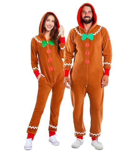 Tipsy Elves Unisex Adult Christmas Onesies Matching Holiday Jumpsuits with Convenient Pockets.