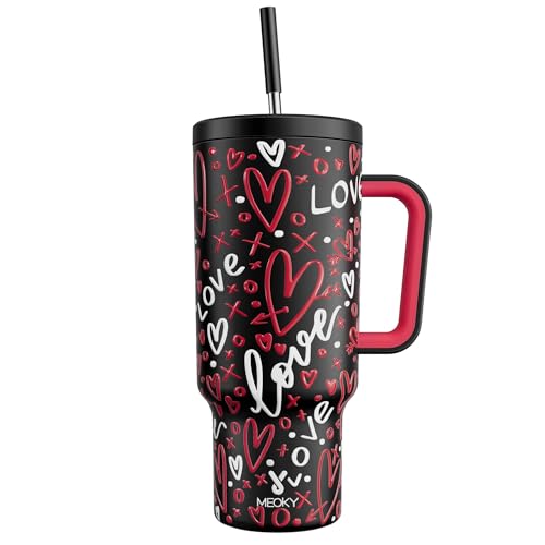 Large Insulated Stainless Steel Tumbler with Handle and Lifelong Straw Lid.