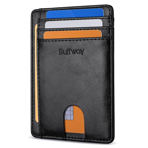Buffway Slim Minimalist Leather Wallet for Men and Women - RFID Blocking Front Pocket Design