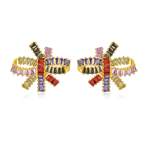 Layered Rhinestone and Cubic Zirconia Glittering Bow Earrings-statue style.