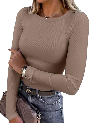 Women's Long Sleeve Rib Knit Tops for Casual Fall Outfits