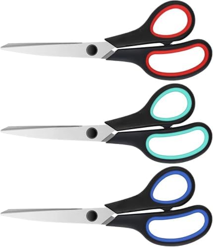 Stainless Steel Scissors Set - 3 Pack with Ultra Sharp Blades & Comfort Grip Handles for Office, ...