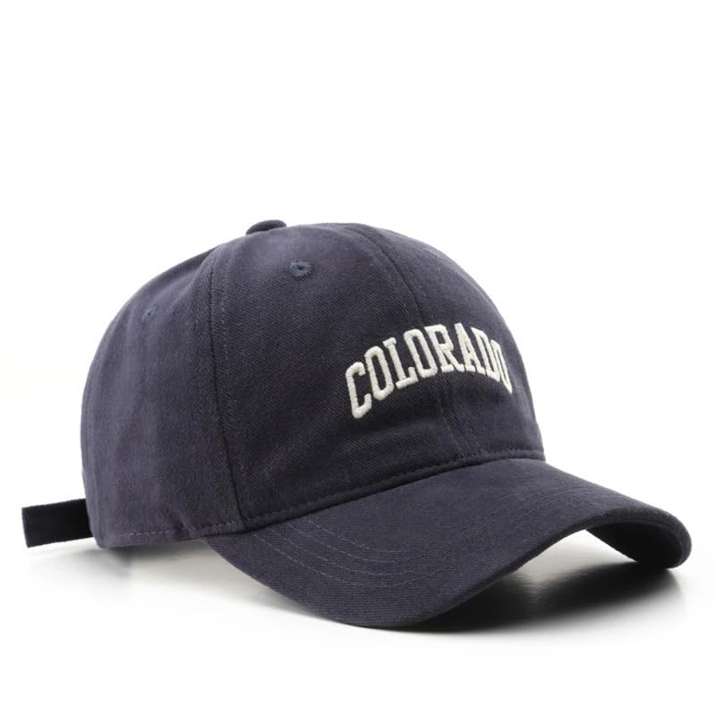 Product Description of a Unisex Baseball Cap Navy blue baseball cap with letter embroidery for ...