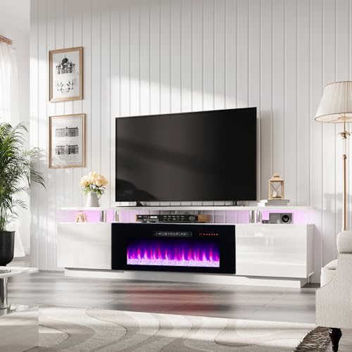 AMERLIFE Fireplace TV Stand with Modern Entertainment Center and LED Lights