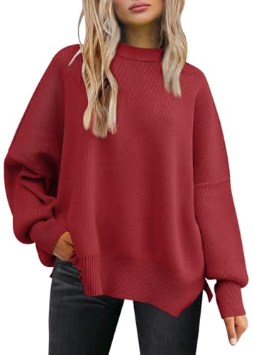 Chic Oversized Fall Sweater Tops for Women with Slit Details