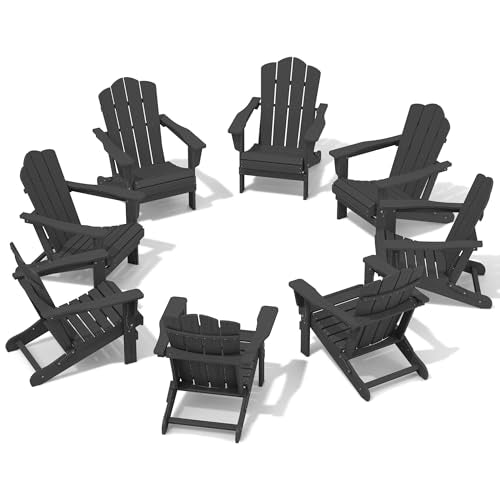 Folding Adirondack Chair Set of 8 in Grey by KINGYES