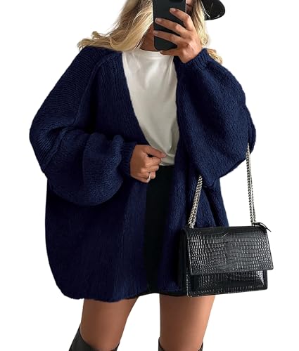 Open-front, oversized, lightweight sweater for women with long lantern sleeves.