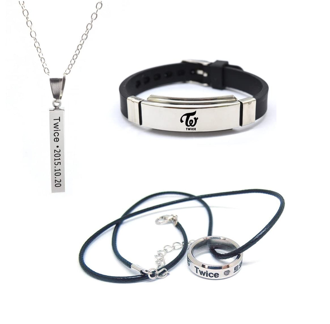 YiYiXiXi 3Pcs TWICE Jewelry Gifts Set,TWICE Necklace Wristband Ring Merch for Fans.