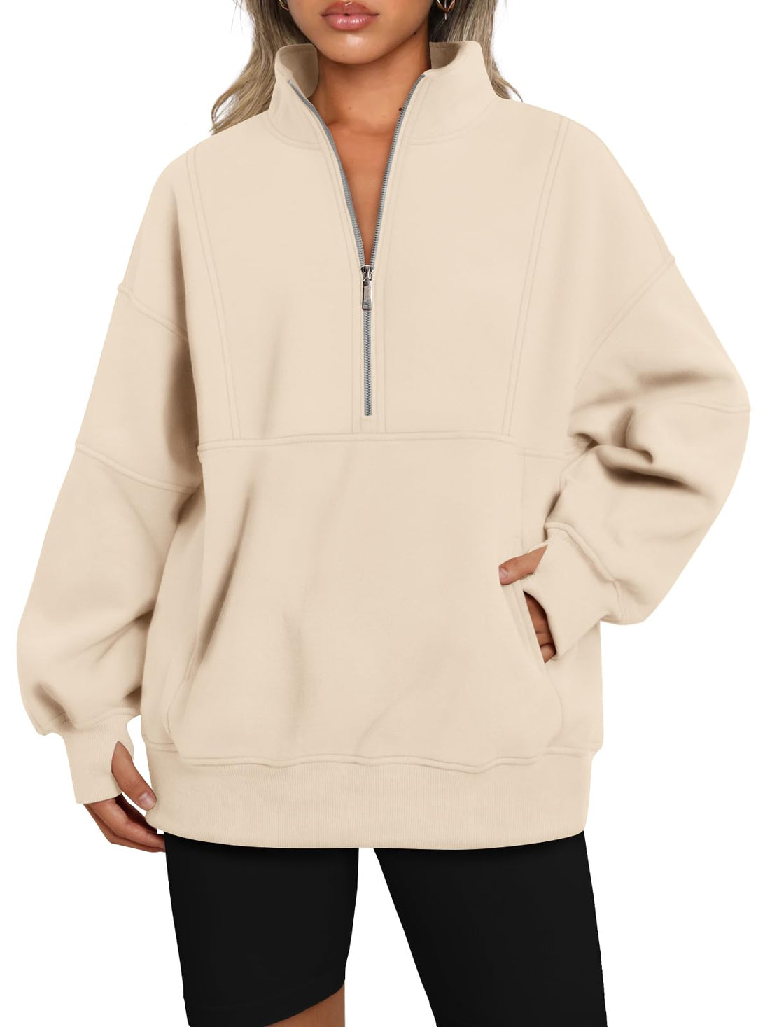 AUTOMET Women's Half Zip Oversized Sweatshirts Fleece Long Sleeve Hoodies Casual Sweaters with ...