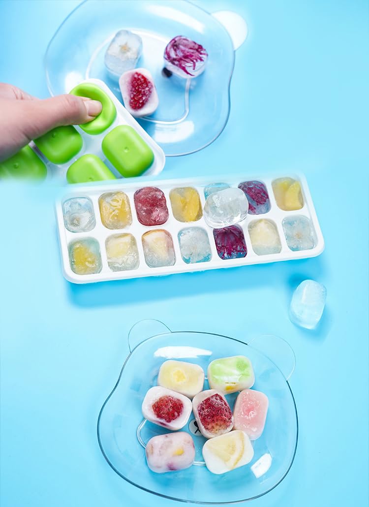 14-Compartment Ice Cube Tray with Lid - Easy Release Plastic & Silicone Ice Tray for Cocktails