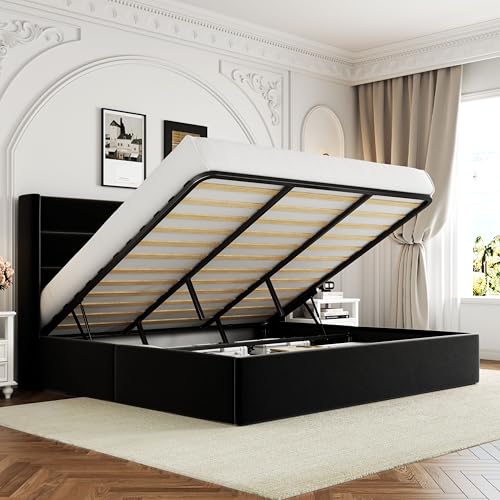 Black King Size Storage Bed with Hydraulic Lift