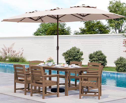 SERWALL 8-Piece Patio Dining Sets with 15FT Double Side Patio Umbrella, Outdoor HDPE Dining ...