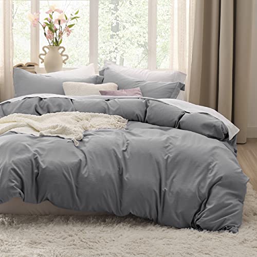 Bedsure Grey Duvet Covers Queen Size - Soft Prewashed Cotton-Like 3-Piece Duvet Cover Set with ...