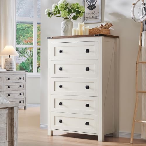 Rustic Farmhouse 5-Drawer Dresser for Bedroom
