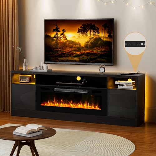 Kucreiheat TV Stand with Fireplace and Power Outlet