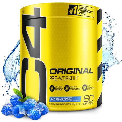 cellucor icy blue razz sugar-free pre-workout supplement energy boost powder.