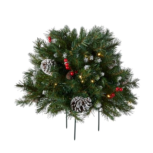 Pre-Lit Frosted Berry Artificial Christmas Urn Filler with Pinecones