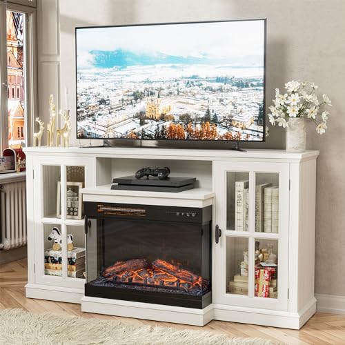JUMMICO Fireplace TV Stand for Large TVs with Storage Cabinet