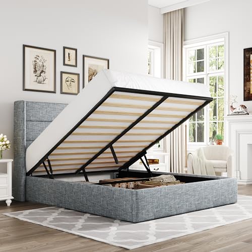 Allewie Full Size Lift Up Storage Bed with Modern Wingback Headboard Review