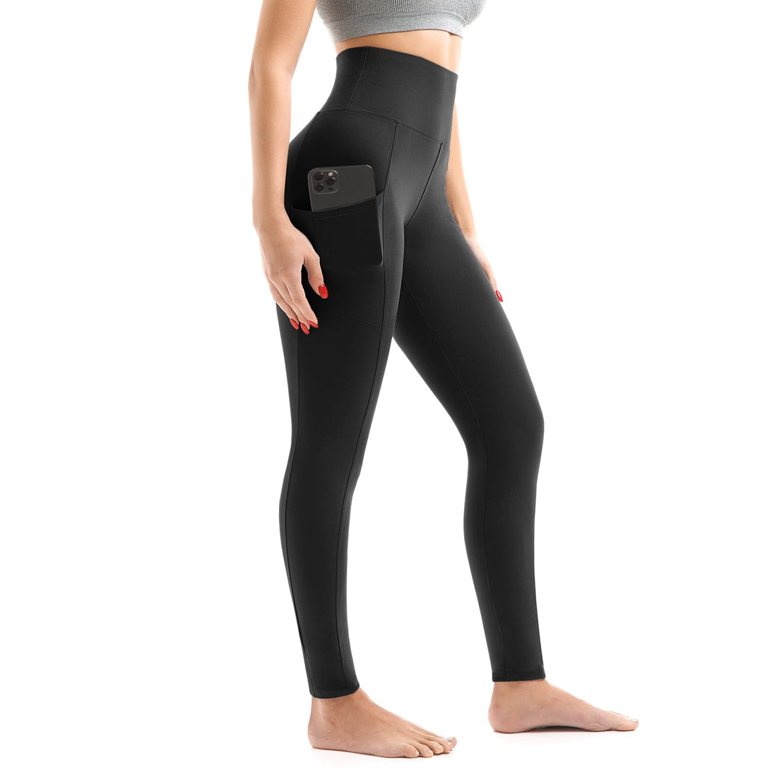 Buttery Soft High-Waisted Leggings with Pockets for Cheerful Women's Workout.