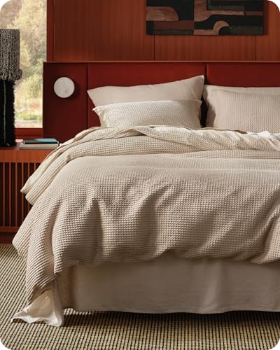Bedsure Cotton Duvet Cover Queen - Khaki Tan Breathable Waffle Weave Duvet Cover