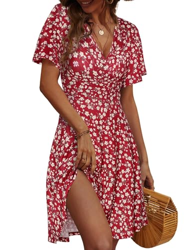 Floral Sundress with a Wrap Design and Short Sleeve Midi.