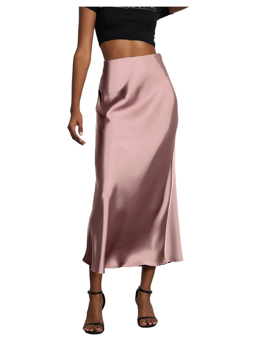 Elegant Satin Fishtail Midi Skirt for Women