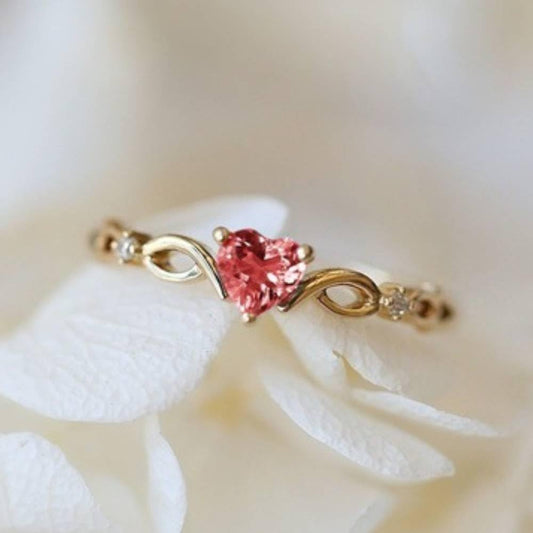 Dainty Gold Heart Ring with Red Stone Perfect for Gifting