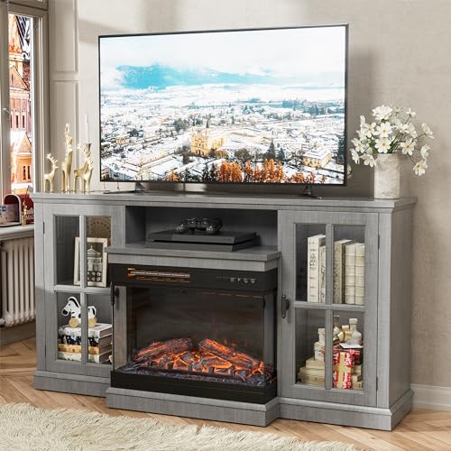 JUMMICO Fireplace TV Stand for Large TVs with Storage Cabinet