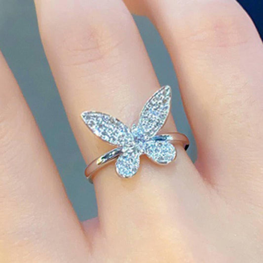 Micro-Inlaid CZ Butterfly Engagement Ring