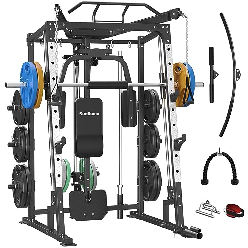 Commercial-grade squat rack system with multi-functional fitness equipment accessories available.