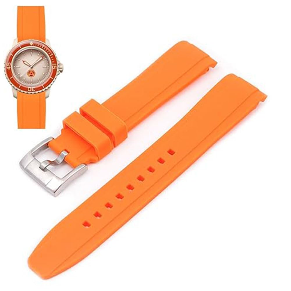 YHMOO 22mm Curved End Rubber Watch Band For Blancpain X Swatch Replacement Strap