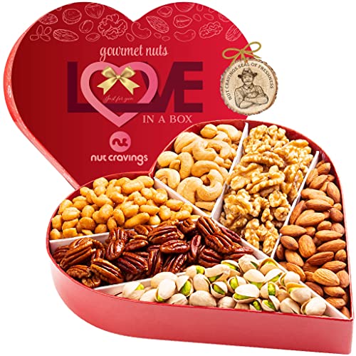 Delicious Heart-Shaped Mixed Nut Gift Basket for Valentine's Day Celebration.