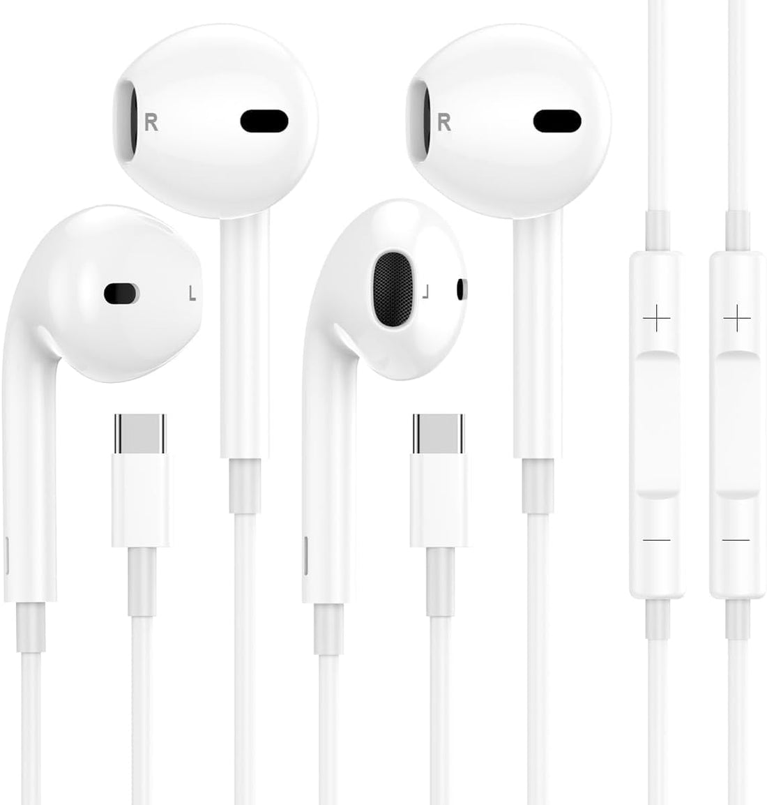 2 Pack-USB C Headphones for iPhone 15 Pro Earbuds Type C Wired Earphones with Mic ⁘ Remote Control Noise Cancelling for ...