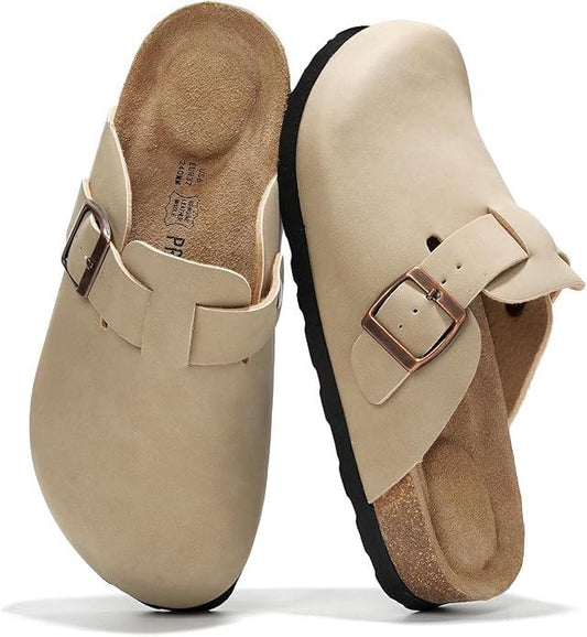 Cloud Genuine Leather Footbed Clogs with Memory Foam Arch Support for Women