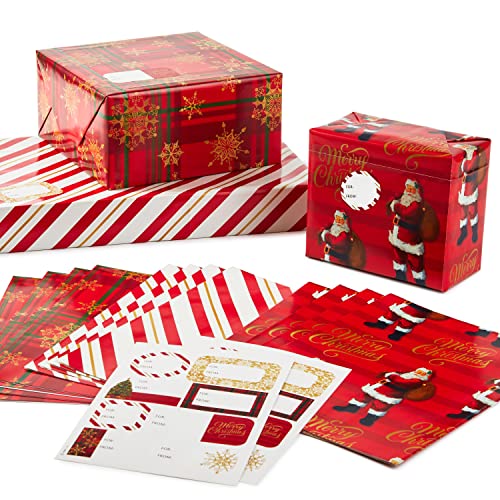 Hallmark Christmas Flat Wrapping Paper Sheets - Red Gift Wrap Paper (12 Folded Sheets with Sticker...