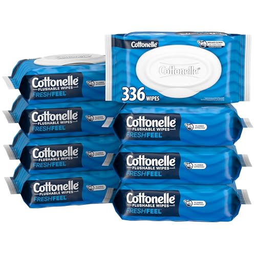 Cottonelle Fresh Feel Flushable Wet Wipes, Adult Wet Wipes, 8 Flip-Top Packs, 42 Wipes Per Pack ...