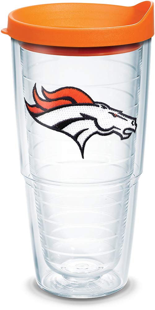 Tervis NFL Denver Broncos Primary Logo Tumbler with Emblem and Orange Lid, 24 oz, Clear.